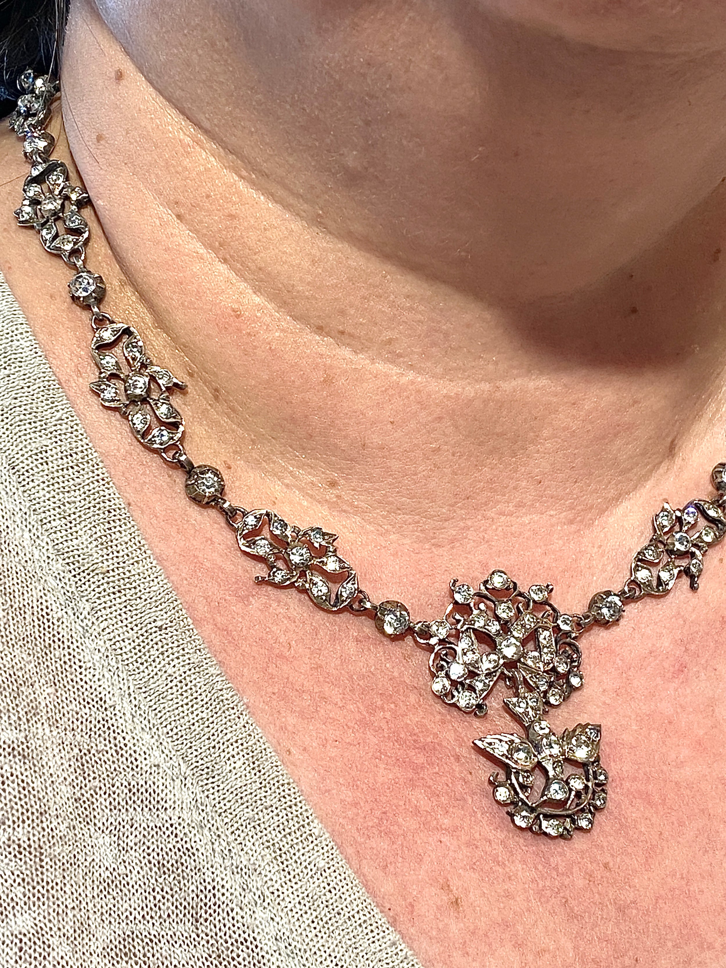 Silver and rhinestone Holy Spirit necklace, circa 1815–1830