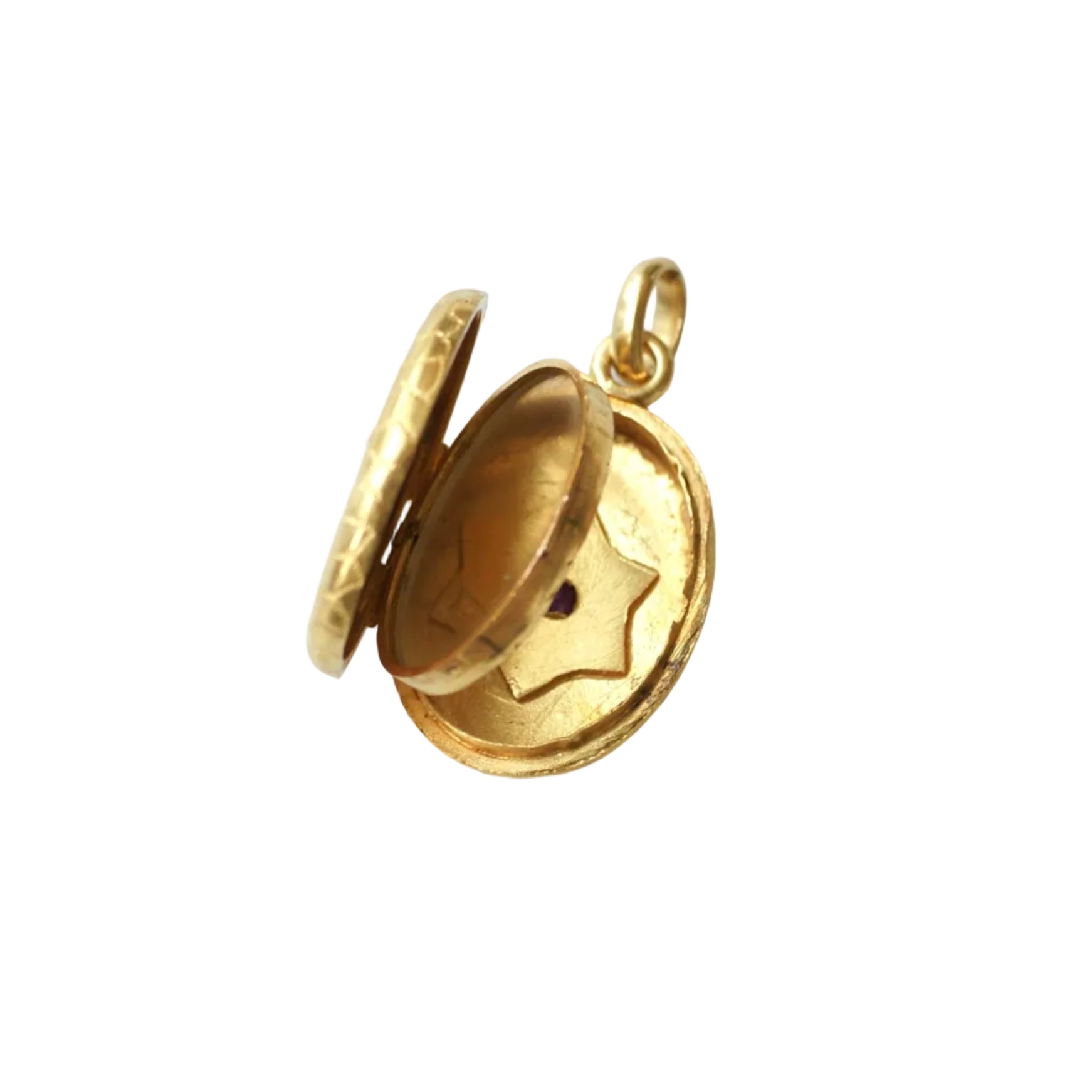 Antique Locket Pendant with Ruby, Sapphire, and Diamond Star Design in Yellow Gold