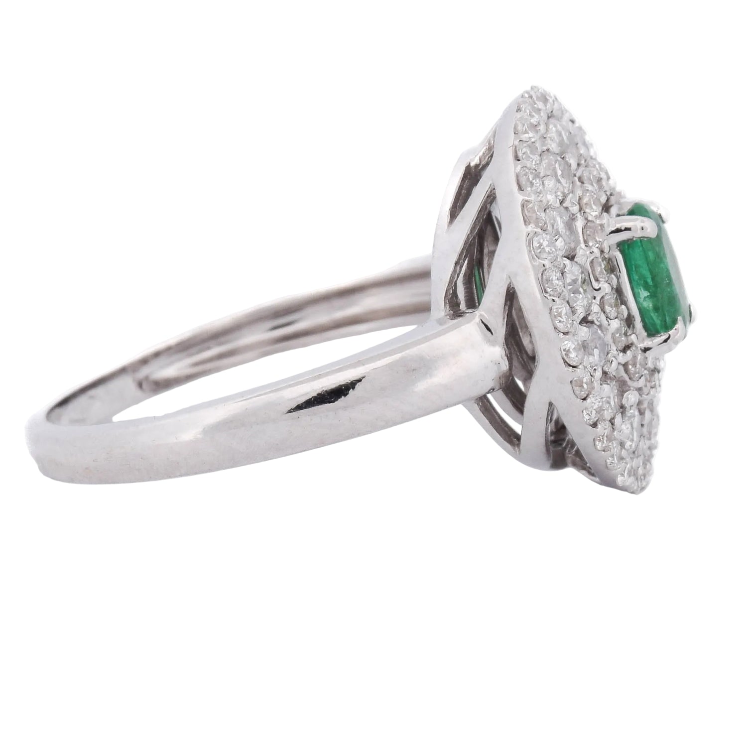 "Entourage" Ring in White Gold, Emerald, and Diamonds