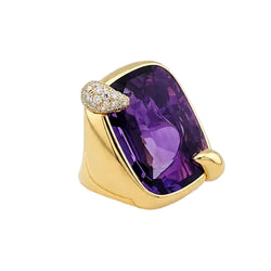POMELLATO Cocktail Ring in yellow gold, Amethyst, and Diamonds