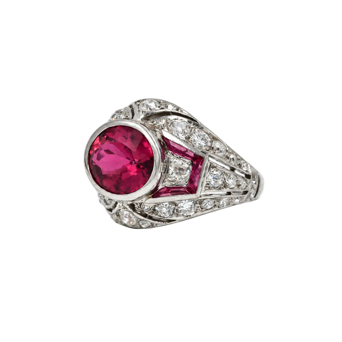 Dome Ring in Platinum, Tourmaline, and Diamonds