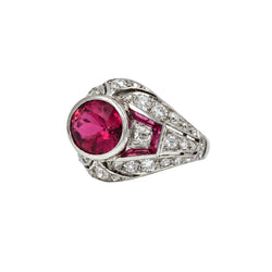 Dome Ring in Platinum, Tourmaline, and Diamonds