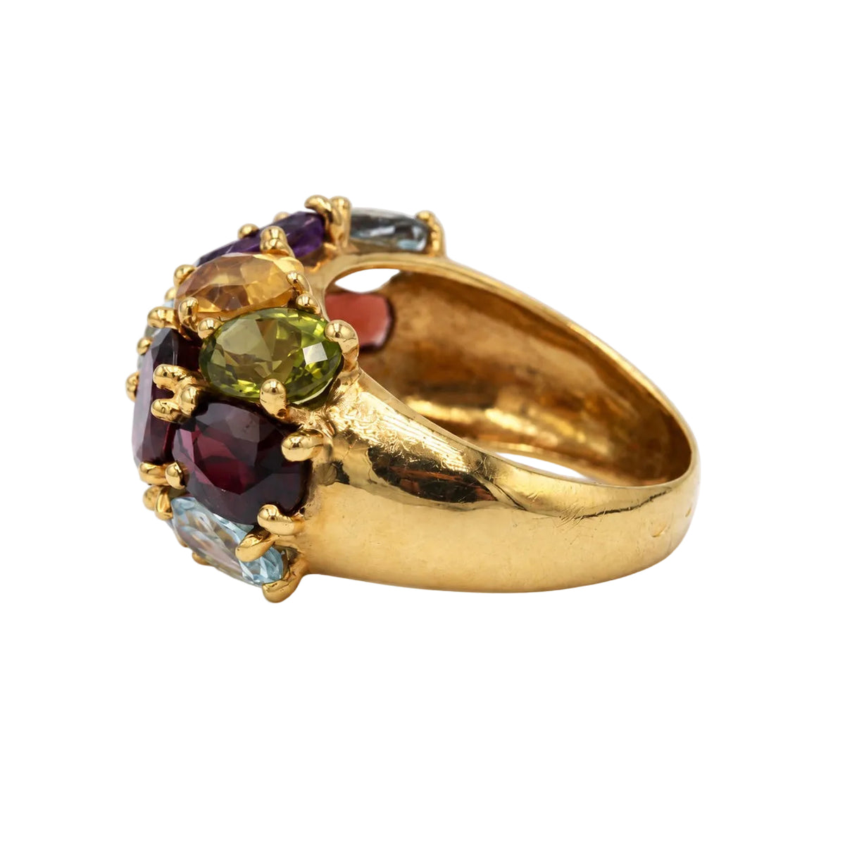 Bague Cocktail en or jaune, aigue-marine, grenats, améthystes, péridots, topazes et citrines