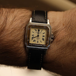 CARTIER "Santos" Watch in yellow gold, stainless steel, and leather