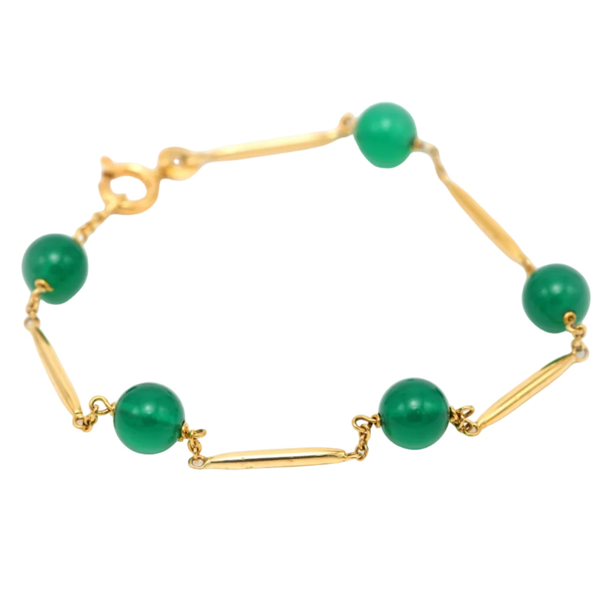 Yellow gold bracelet with chrysoprase stones