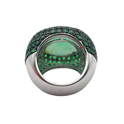 Dome Ring in white gold, quartz, garnets and diamonds