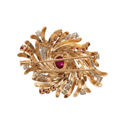 Rose Gold, Ruby, and Diamond Clip Brooch