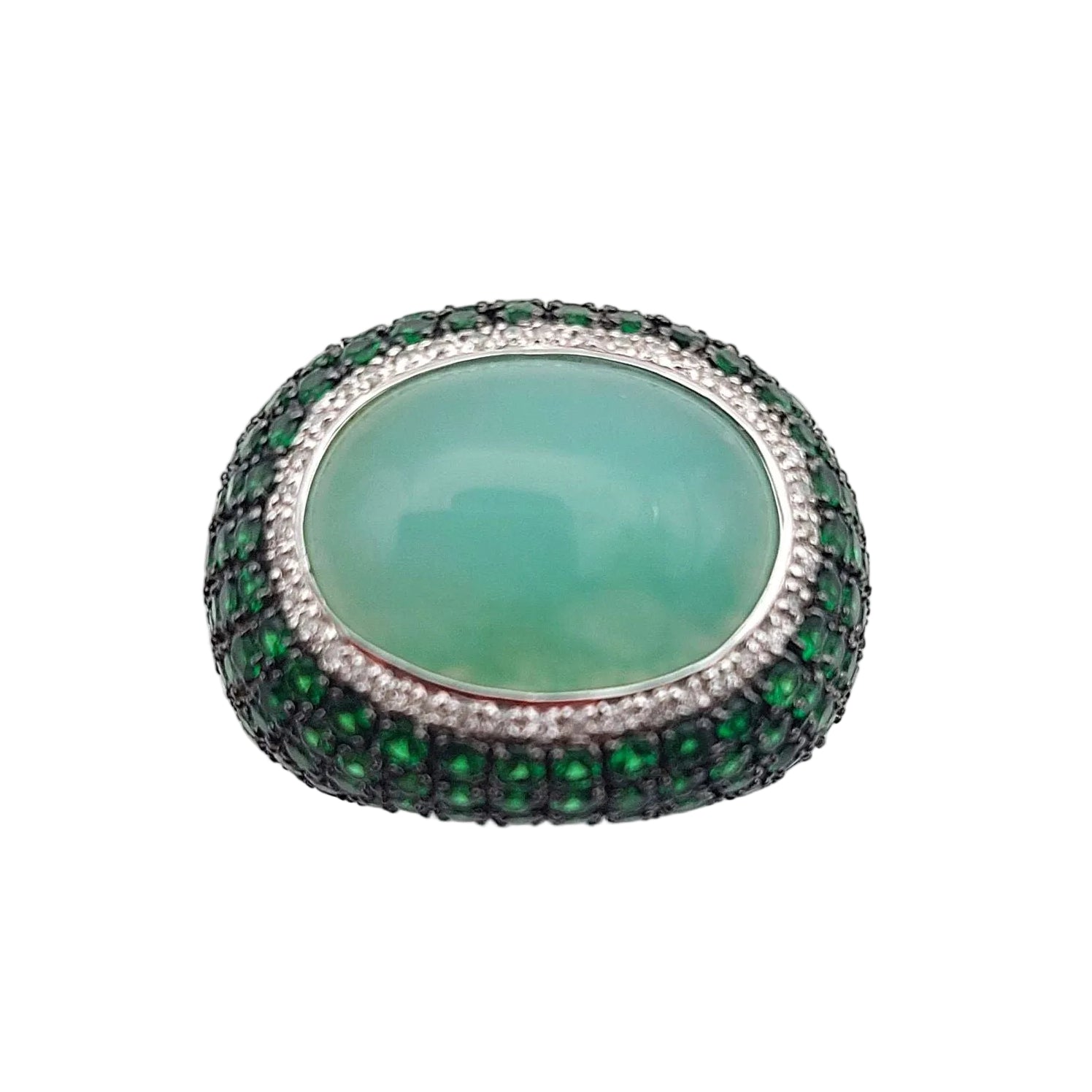 Dome Ring in white gold, quartz, garnets and diamonds