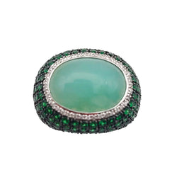 Dome Ring in white gold, quartz, garnets and diamonds