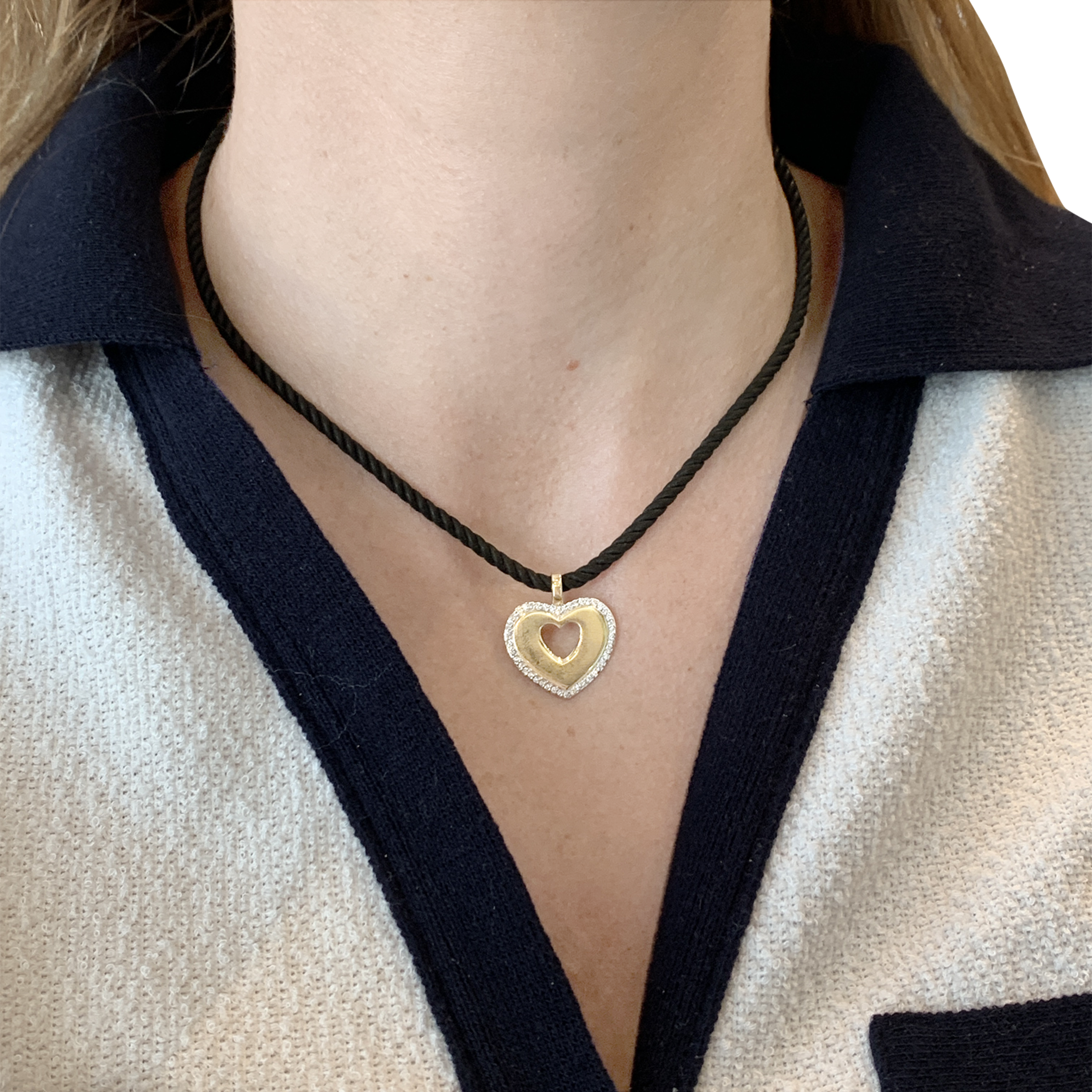 Pendentif Poiray "Coeur Secret" en deux tons d'ors et diamants.