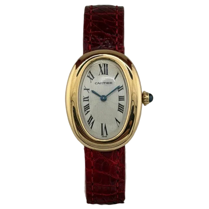 CARTIER "Baignoire" Watch in yellow gold and leather