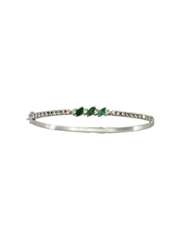 White Gold Bangle Bracelet with Emeralds and Diamonds