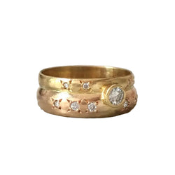 Wedding Band in Yellow gold, Rose gold, and Diamonds