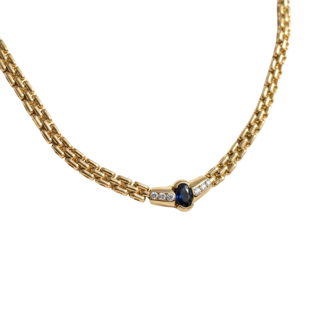 Necklace Vintage in yellow gold, sapphire and diamonds