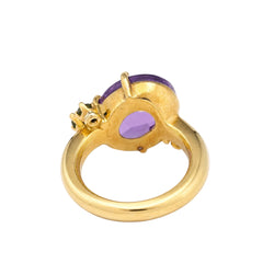 Cocktail Ring in Yellow Gold, Amethyst, and Tsavorites