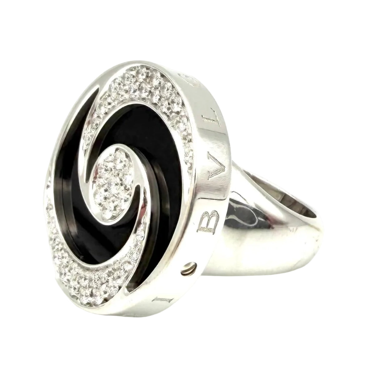 BULGARI "Optical" Cocktail Ring in white gold, steel, Onyx, and Diamonds