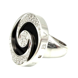 BULGARI "Optical" Cocktail Ring in white gold, steel, Onyx, and Diamonds
