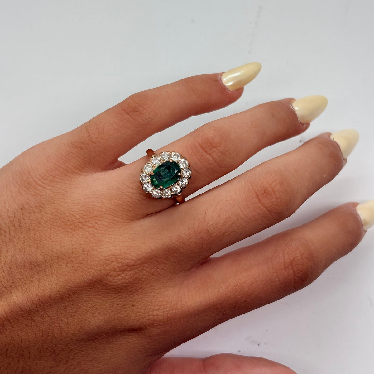 Marguerite Ring in Rose Gold, Emerald, and Diamonds