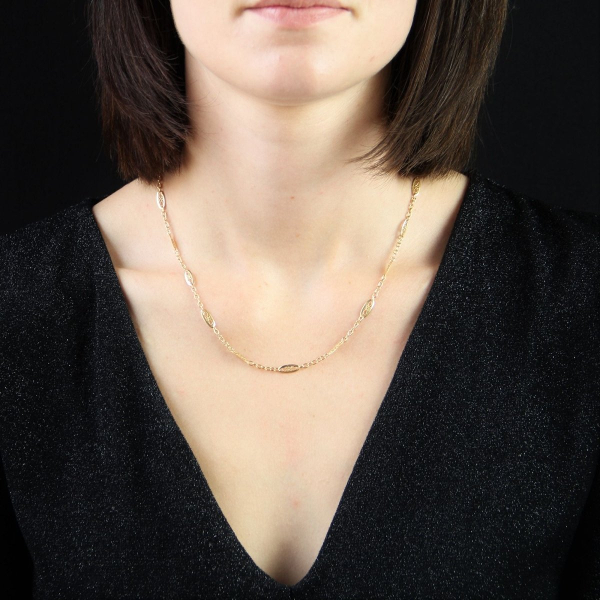 Chaine ANCIENNE Maillons filigranés en or jaune - Castafiore