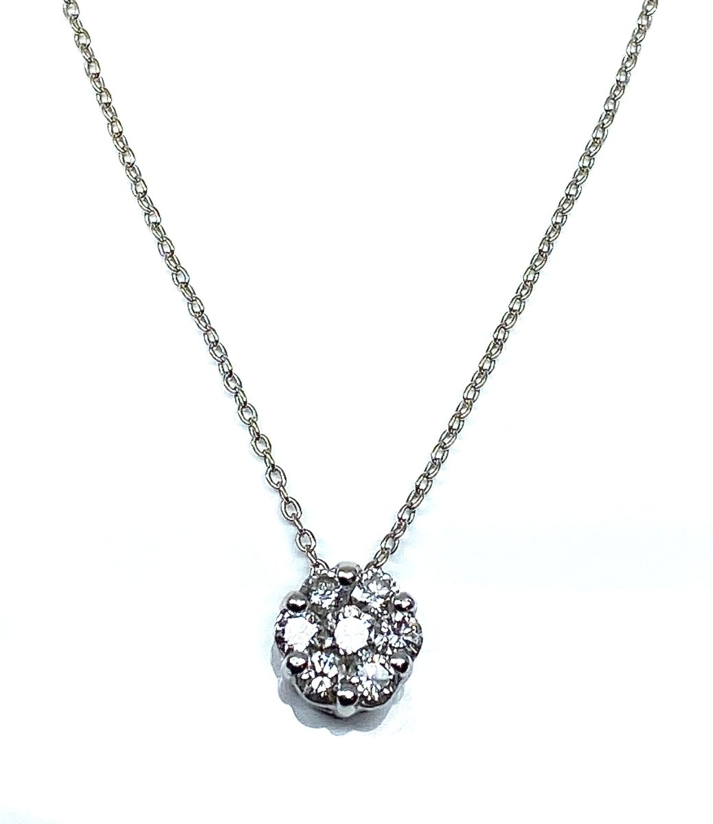 Chaine et pendentif en or blanc 18 carats serti de 7 diamants - Castafiore