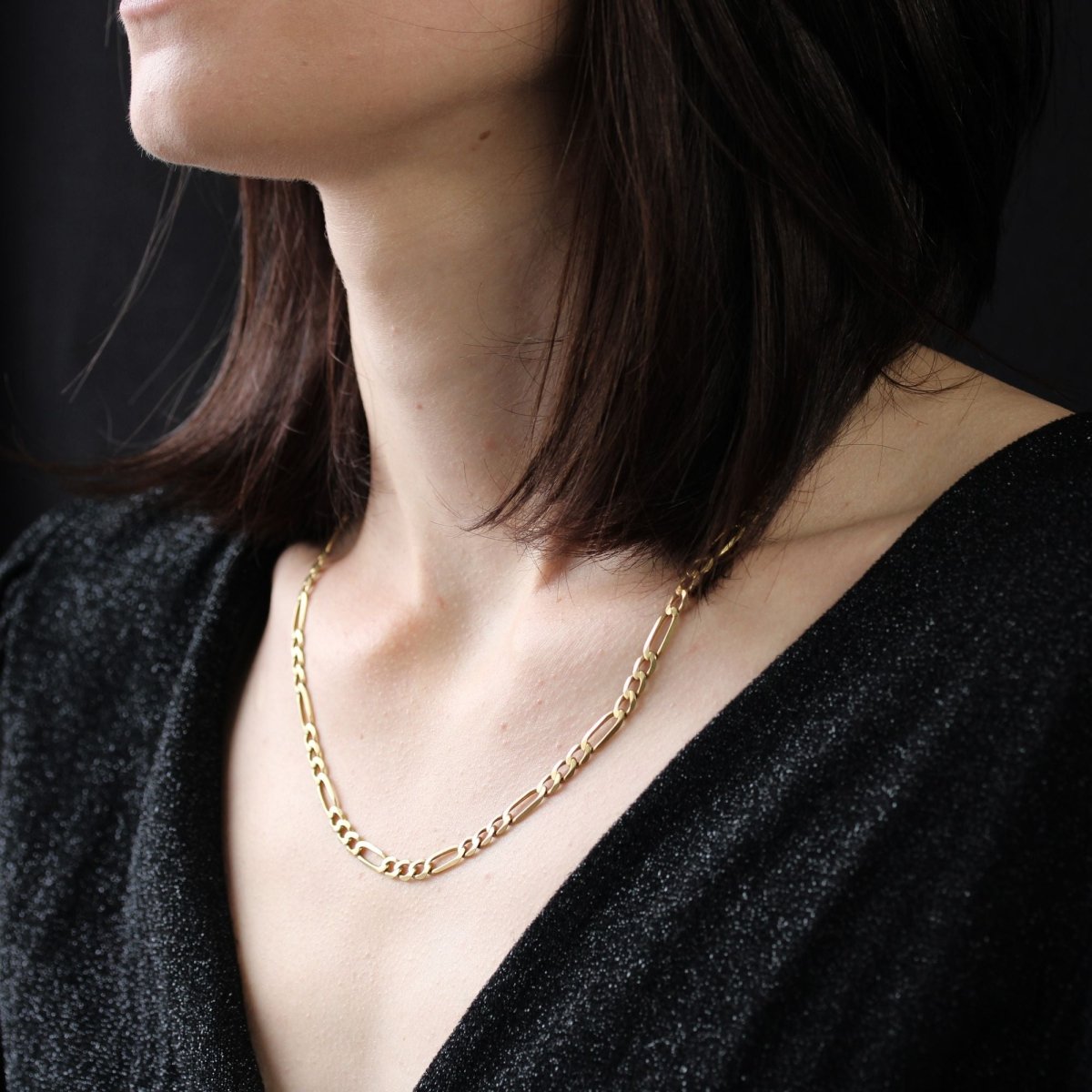 Chaine GOURMETTE Alternée en or jaune - Castafiore