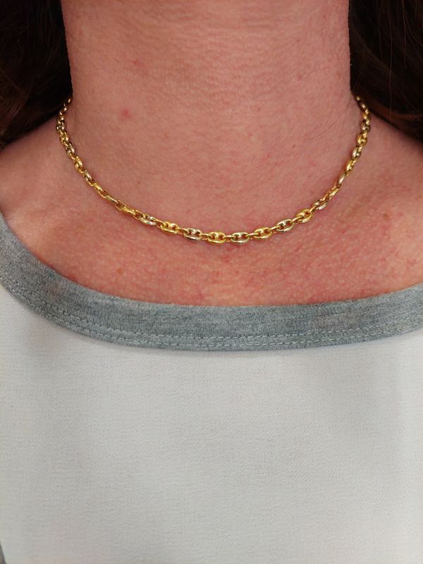 Chaine maille grain de café en or jaune et or blanc - Castafiore