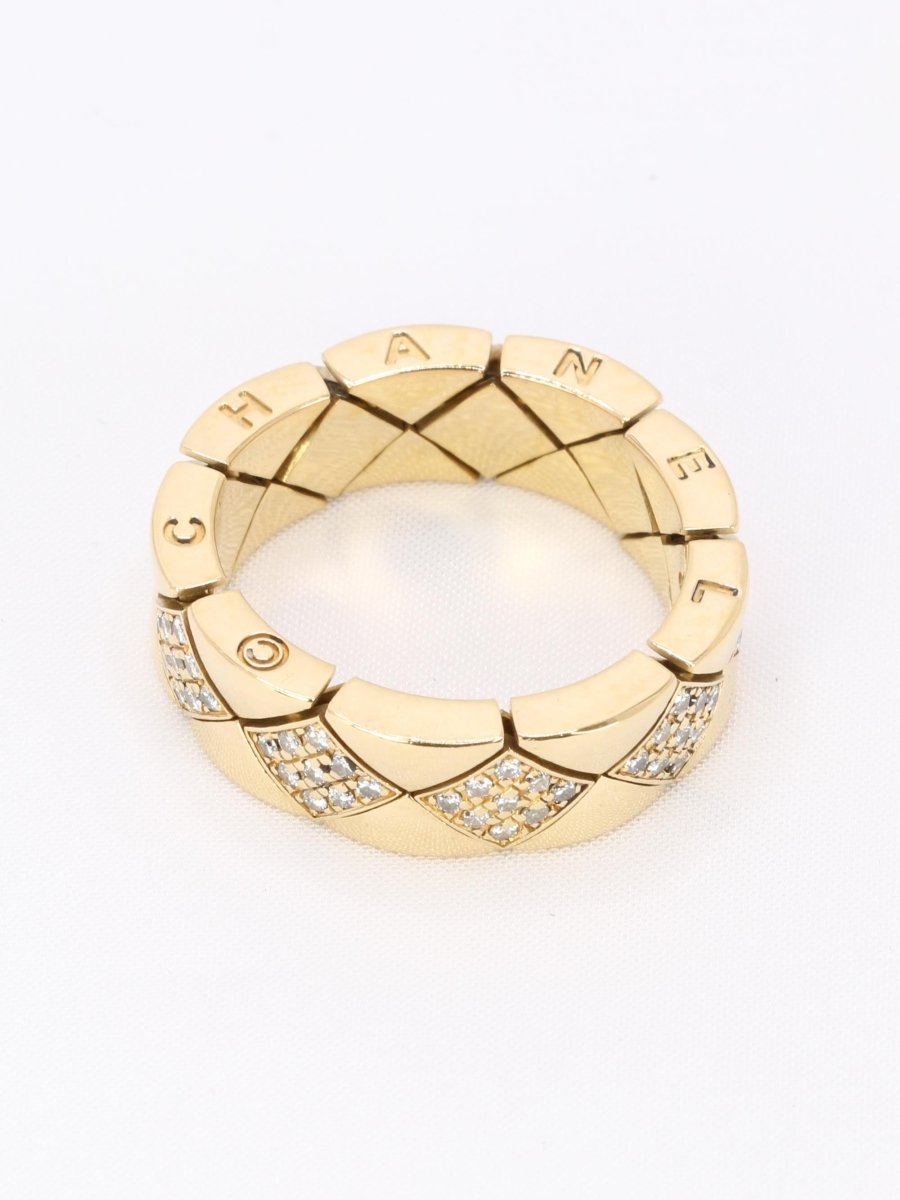 CHANEL Bague "Matelassé" vintage or jaune diamants - Castafiore