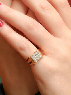 Chevalière vintage or plateau de diamants - Castafiore