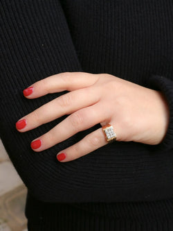 Chevalière vintage or plateau de diamants - Castafiore