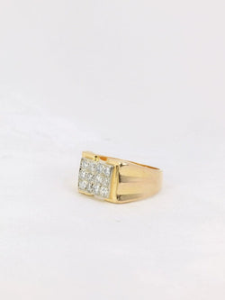 Chevalière vintage or plateau de diamants - Castafiore