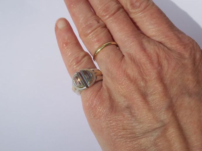 CHRISTOFLE - Bague ‘Variations’ de 1986 Aigue Marine, Or et Argent - Castafiore