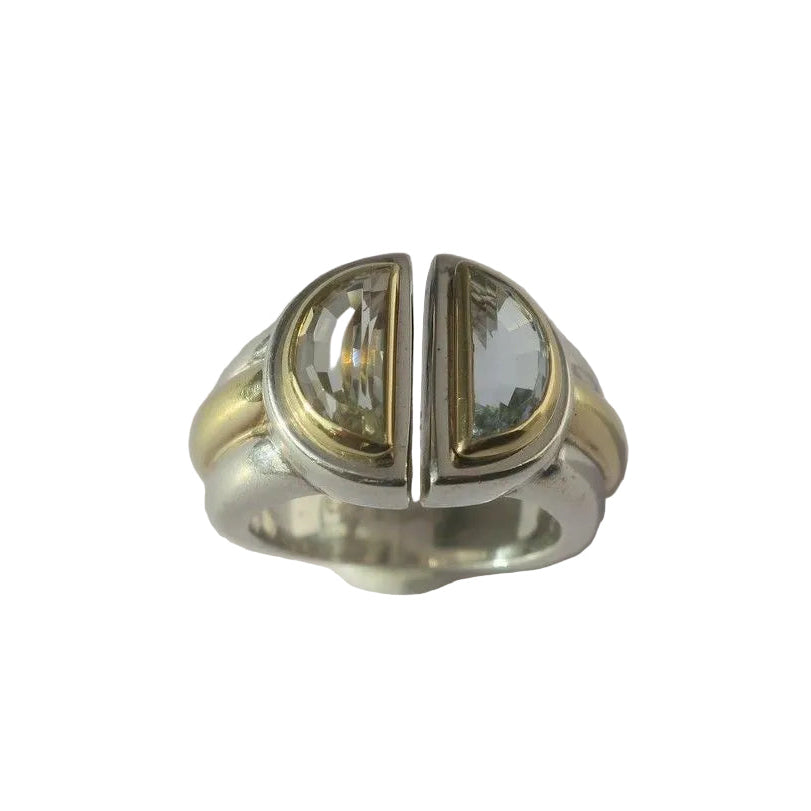 CHRISTOFLE - Bague ‘Variations’ de 1986 Aigue Marine, Or et Argent - Castafiore