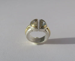 CHRISTOFLE - Bague ‘Variations’ de 1986 Aigue Marine, Or et Argent - Castafiore