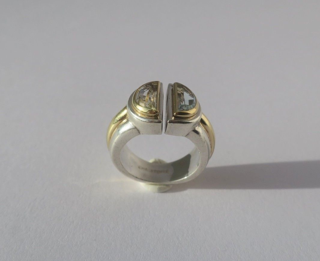 CHRISTOFLE - Bague ‘Variations’ de 1986 Aigue Marine, Or et Argent - Castafiore