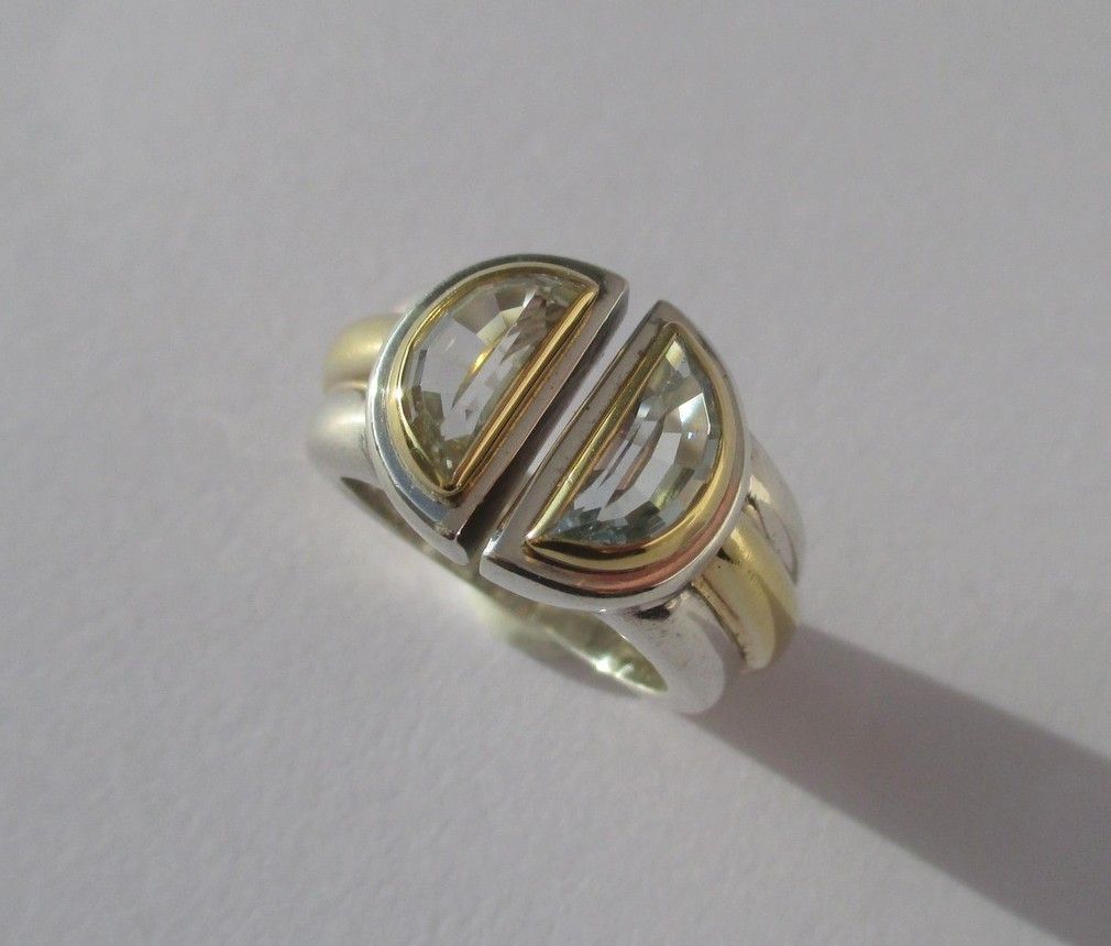 CHRISTOFLE - Bague ‘Variations’ de 1986 Aigue Marine, Or et Argent - Castafiore