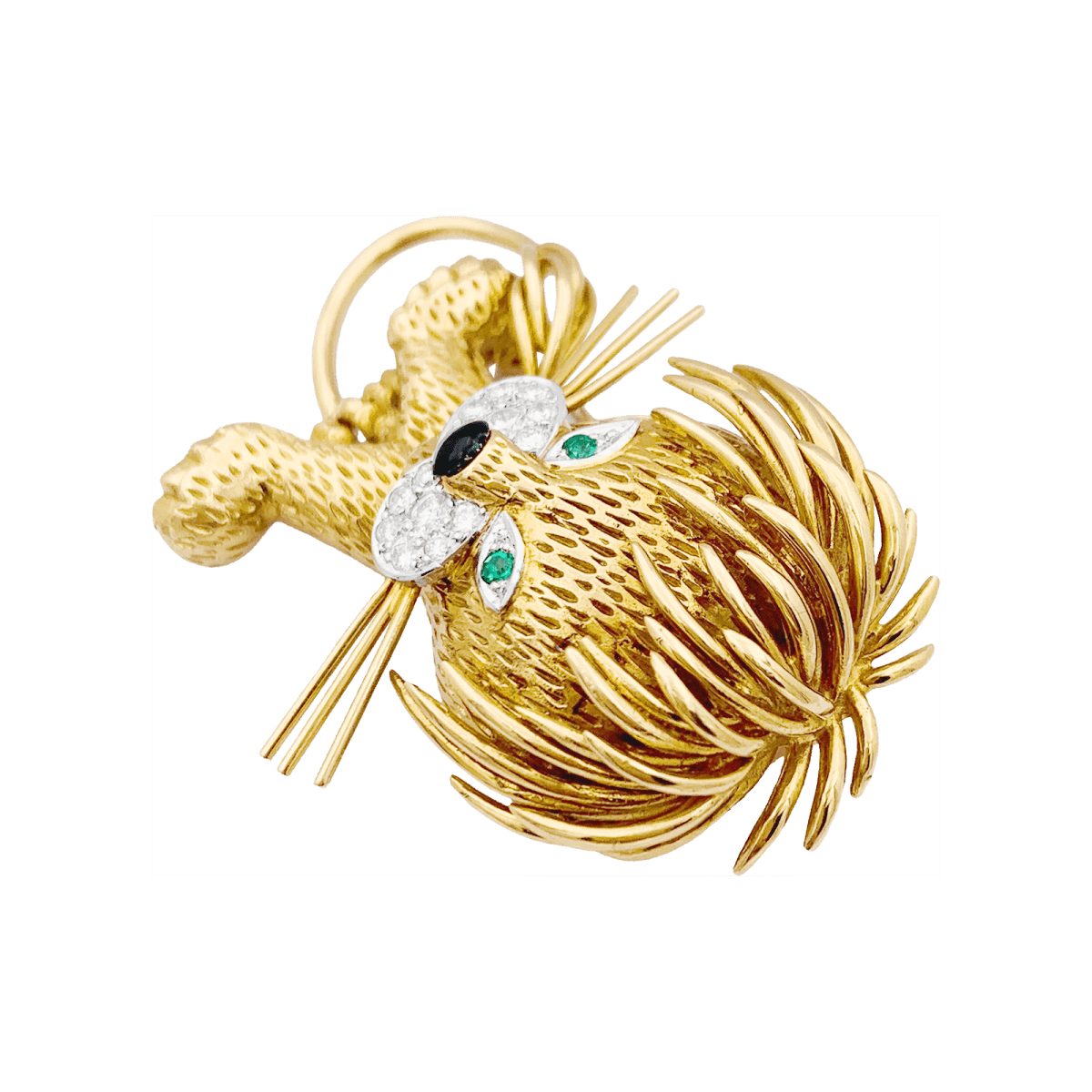 Clip VAN CLEEF & ARPELS, "Lion Ebouriffé" en or jaune, émeraude et diamants - Castafiore