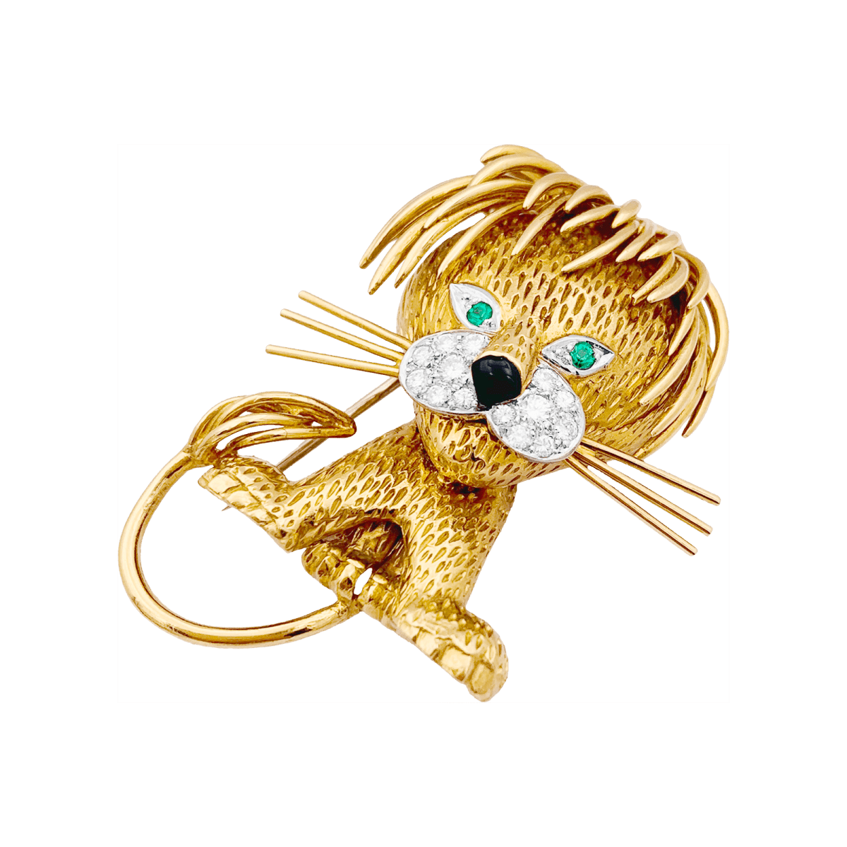 Clip VAN CLEEF & ARPELS, "Lion Ebouriffé" en or jaune, émeraude et diamants - Castafiore