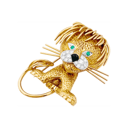 Clip VAN CLEEF & ARPELS, "Lion Ebouriffé" en or jaune, émeraude et diamants - Castafiore
