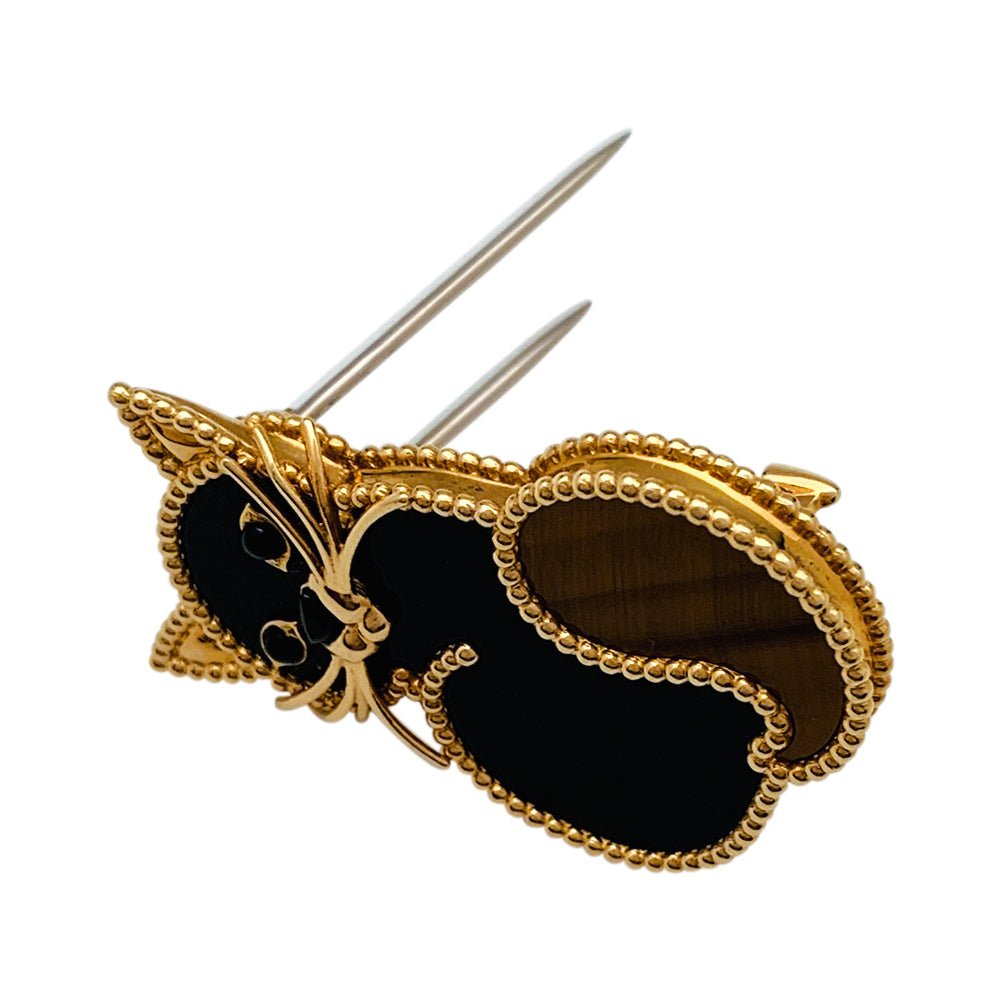 Clip VAN CLEEF & ARPELS "Lucky Animals Chat" en or jaune, oeil de tigre et onyx - Castafiore