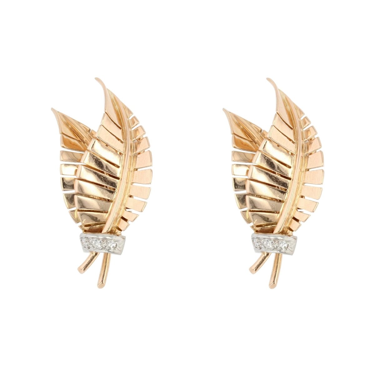 Clips d'oreilles anciens feuilles diamants - Castafiore