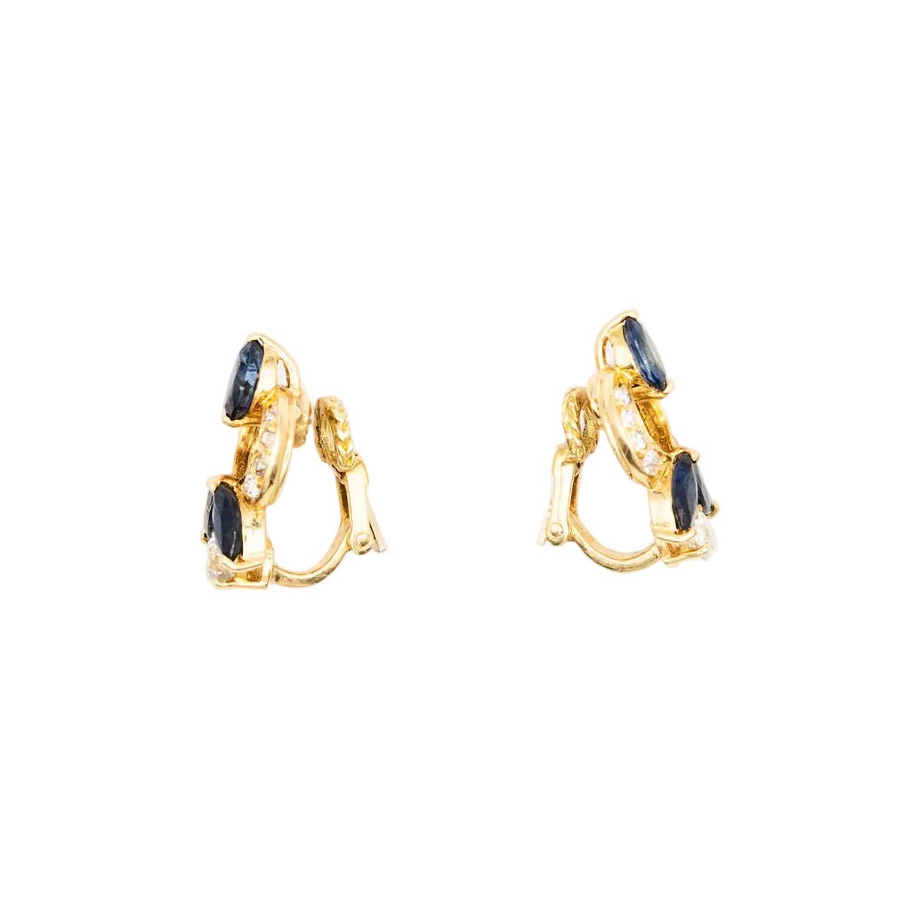 Boucles d'oreilles Clips en or jaune, saphirs et diamants