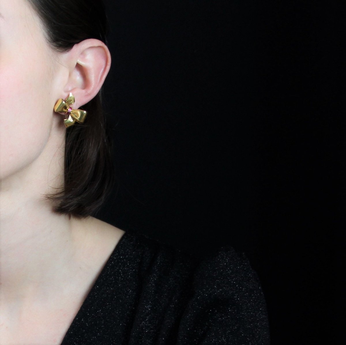 Clips d'oreilles rétro or rubis - Castafiore