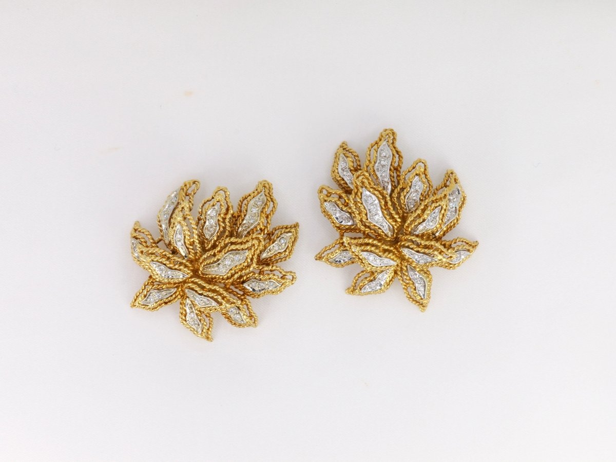 Clips d’oreilles vintage fleur en or et diamants - Castafiore