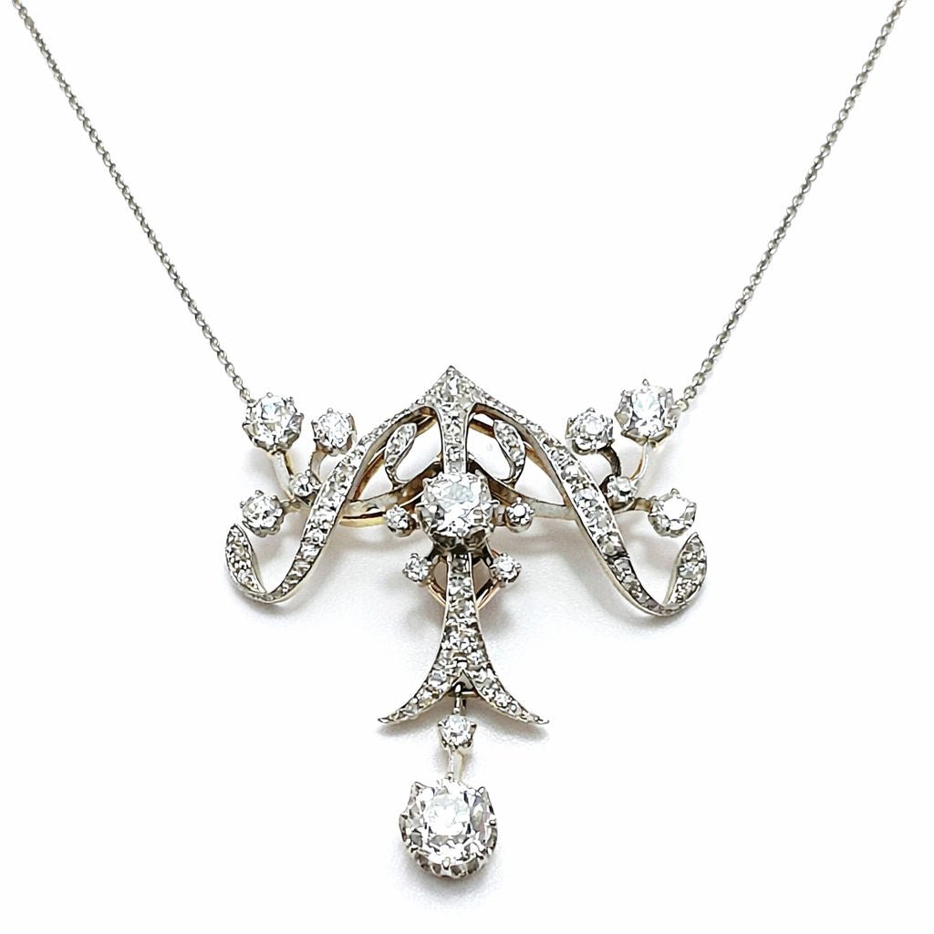 COLGANTE ANTIGUO DE DIAMANTES ESTILO ART NOUVEAU EN ORO - Castafiore