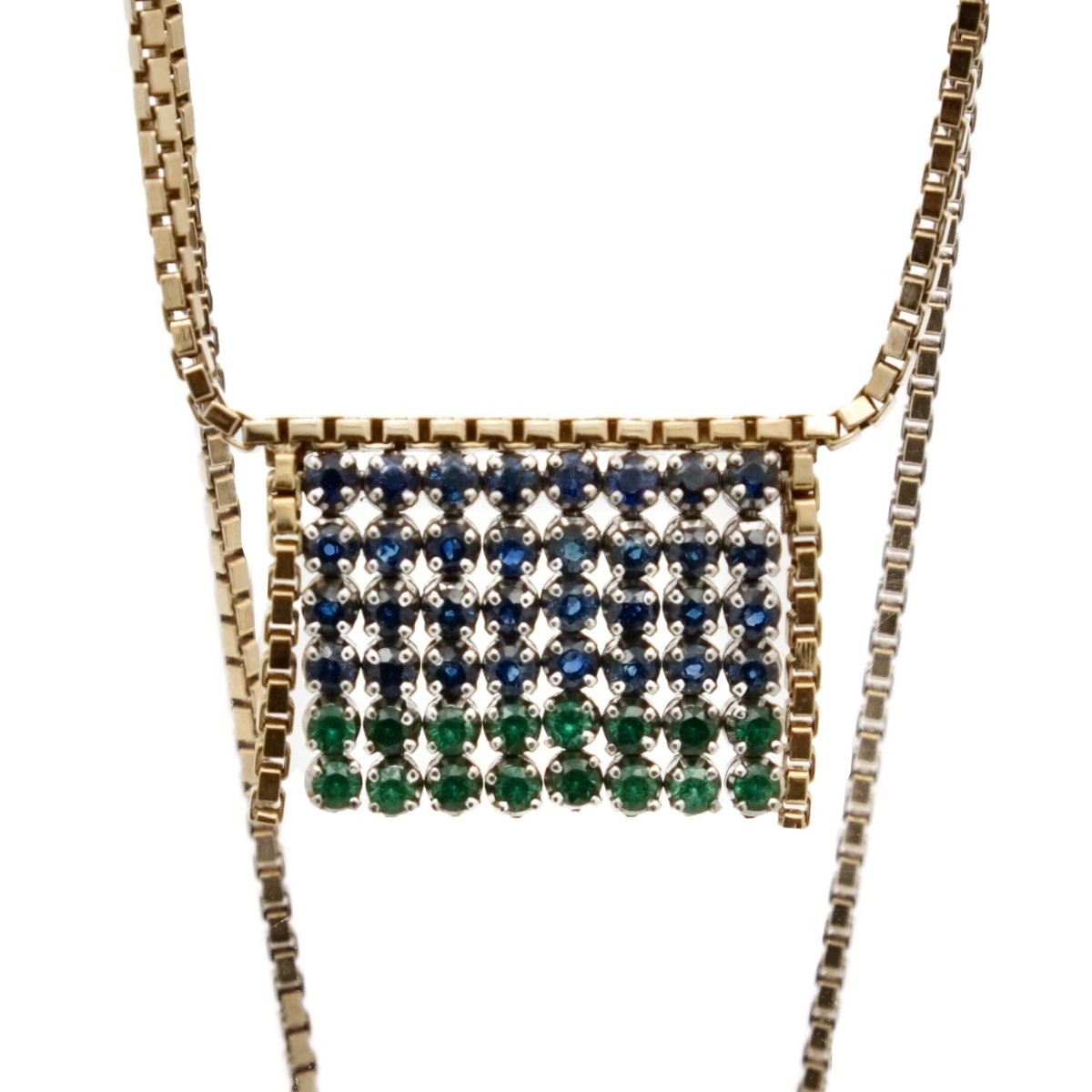 Collier à franges en or jaune et or gris avec émeraudes et saphirs - Castafiore
