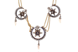 Collier ancien 19e perles fines et roses de diamants - Castafiore