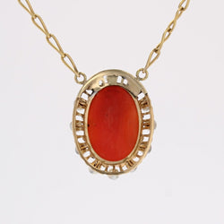 Collier ANCIEN Camée maille cheval en or jaune corail et perles fines - Castafiore