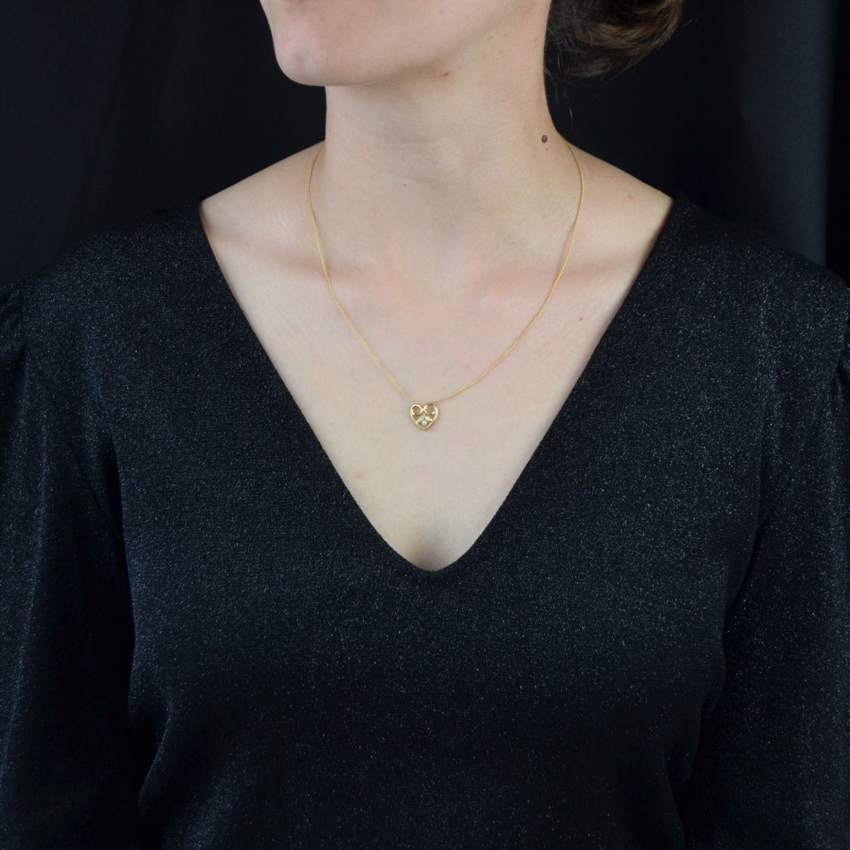 Collier ANCIEN Coeur en or jaune et perle - Castafiore