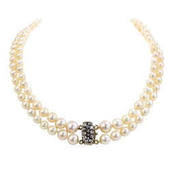 Collier ancien double rang de perles de culture - Castafiore