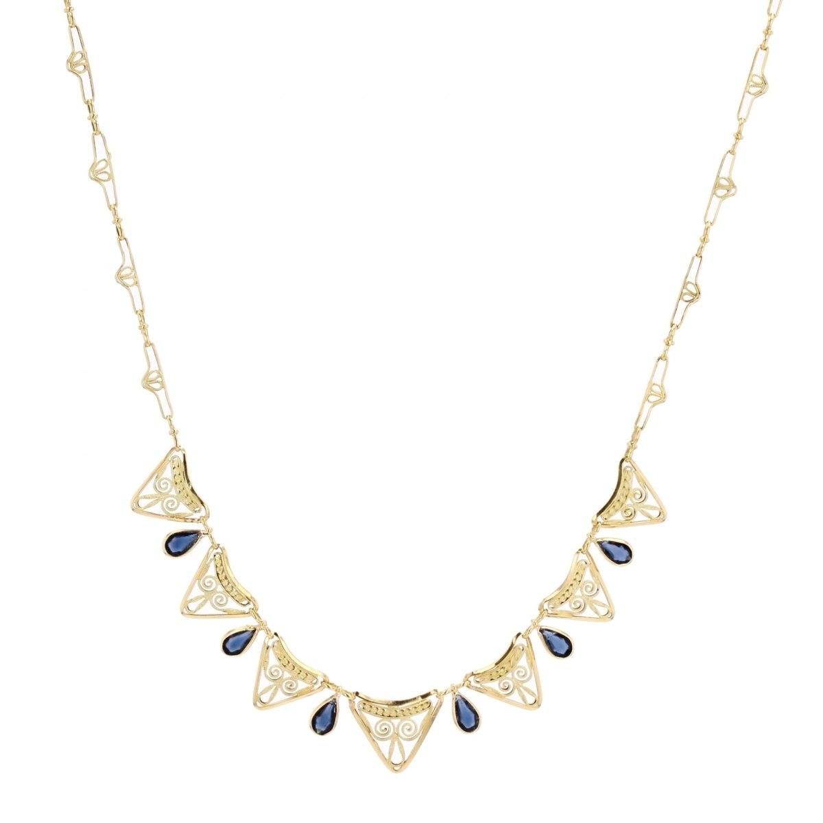 Collier ANCIEN Draperie en or jaune et saphirs - Castafiore